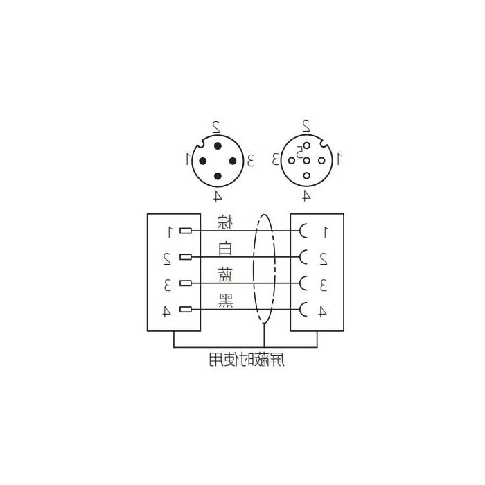 M12 4Pin、母头直型转公头直型、双端预铸PVC非柔性电缆、灰色护套、64D183-XXX